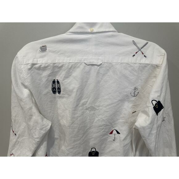 Thom Browne Travel Icon Embroidery Shirt Men White Button Down Long Sleeve Sz M - Picture 6 of 6
